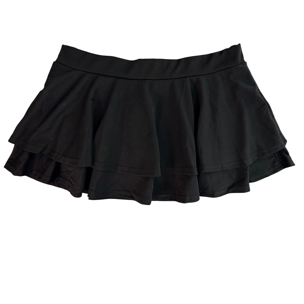 NWT Micro Mini Womens Tiered‎ RuffleSkirt Black Stretchy Flared Skater Skirt XL
